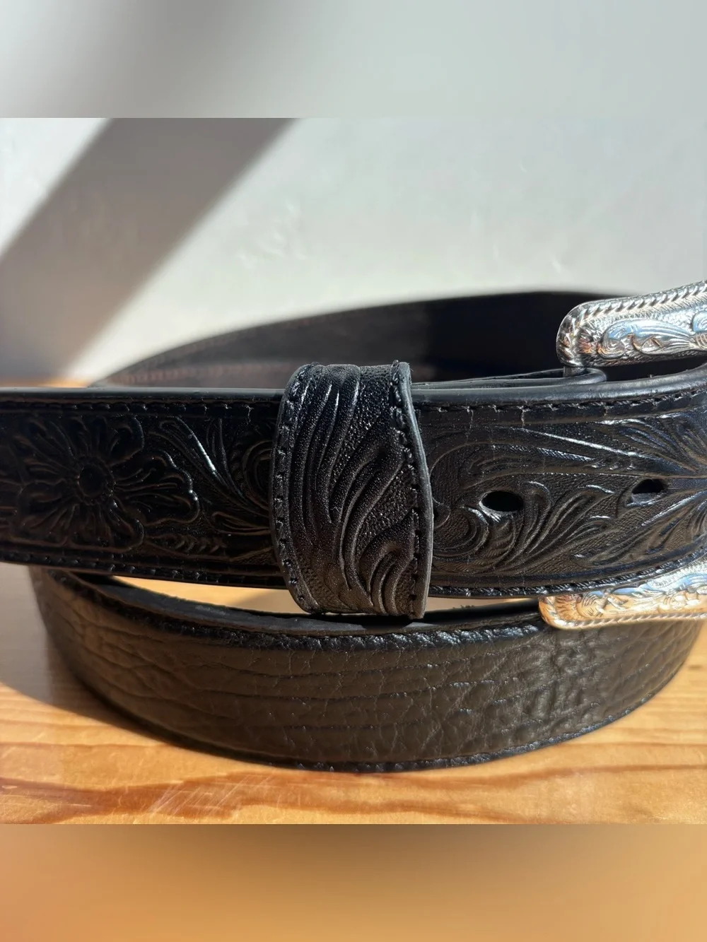 Nocona Mens Black Bullhide Leather Belt Western Tooled Embossed N2438901 Sz 46